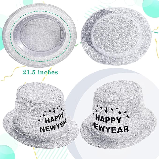 Hillban 12 Pcs Top Hats Halloween Glitter Plastic Retro Disco Party Hats - Image 2