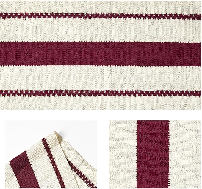 Artoid Mode Red Farmhouse Woven Rustic Table Runner, Seasonal Holiday Hollow - Image 6