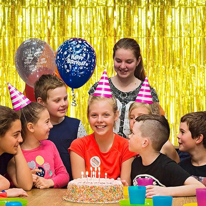 BTSD-home Gold Foil Fringe Curtain, Metallic Photo Booth Backdrop Tinsel Door - Image 7