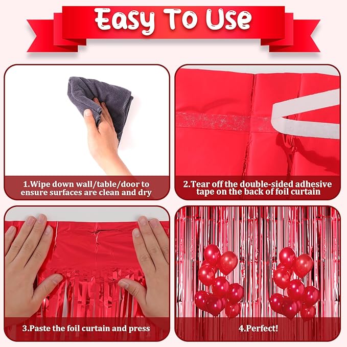 2 Pack Red Foil Fringe Backdrop Curtains, Tinsel Streamers Birthday Party - Image 4