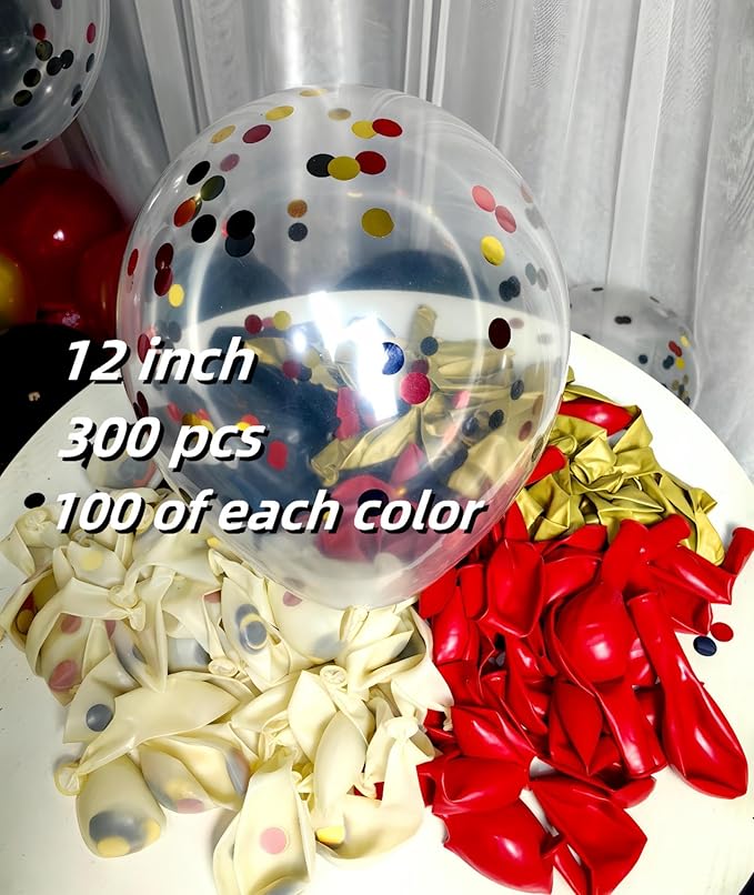 300 Pack Red Black and Gold Balloons 12 Inch Red Black Gold Confetti Balloon - Image 2