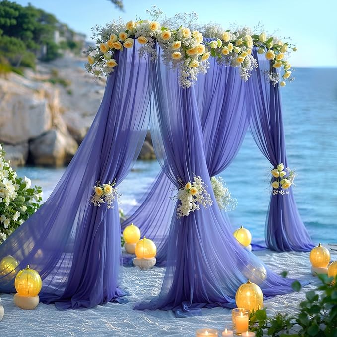 PARTISKY Wedding Arch Draping Fabric, 2 Panels 6 Yards Navy Blue Sheer Backdrop - Image 6