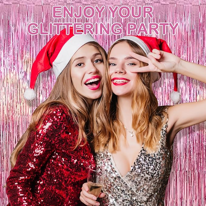 30 Pack Pink Foil Fringe Curtain Backdrop, 3.3x8.2 Feet Metallic Tinsel - Image 5