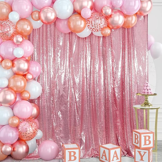 Juya Delight Pink Sequin Backdrop Curtains, Non See Through Photo Background - Image 5