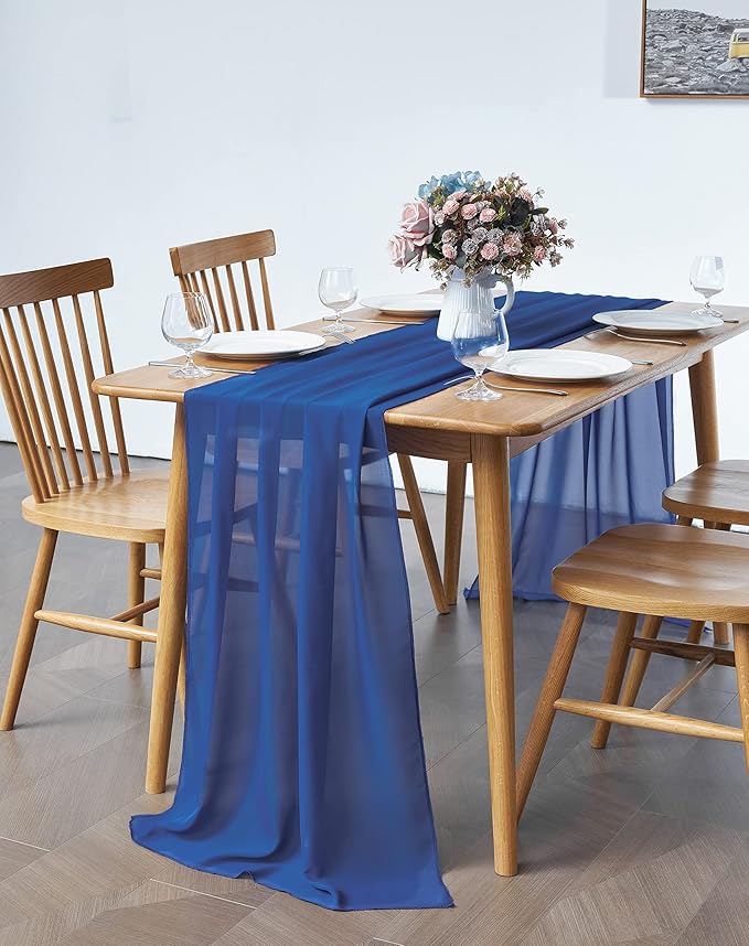 2 Pack 10Ft Royal Blue Chiffon Table Runner Sheer 29x120 Inch - Image 5