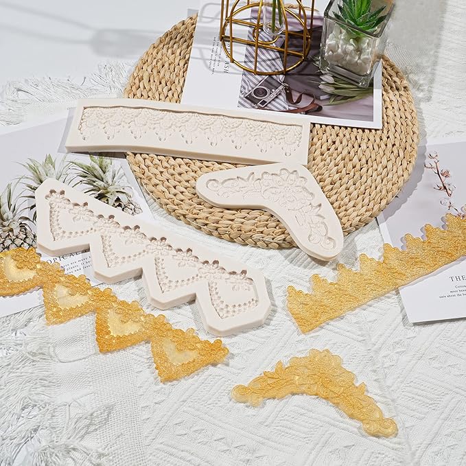 Lace Fondant Mold Set of 3, Edible Lace border Cake Decorating Imprint Mat - Image 2