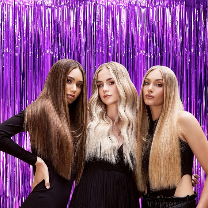 2 Pack Purple Tinsel Foil Fringe Curtains, Metallic Tinsel Party Streamers - Image 5