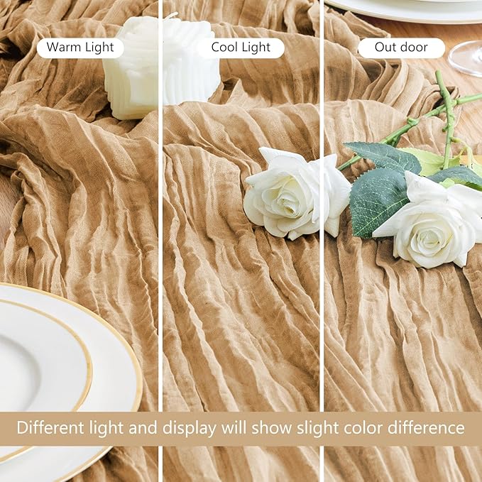 Asee'm Cheesecloth Table Runner 120 Inches Long Khaki Boho Gauze Cheese Cloth - Image 5