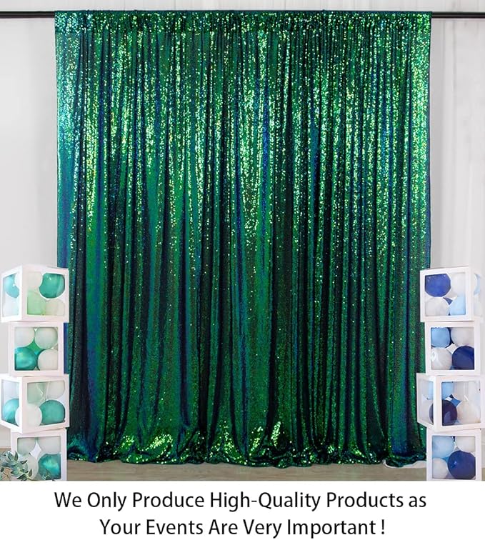 ShinyBeauty Sequin Backdrop 10x10FT Iridescent Green | Glitter Photo Background - Image 2
