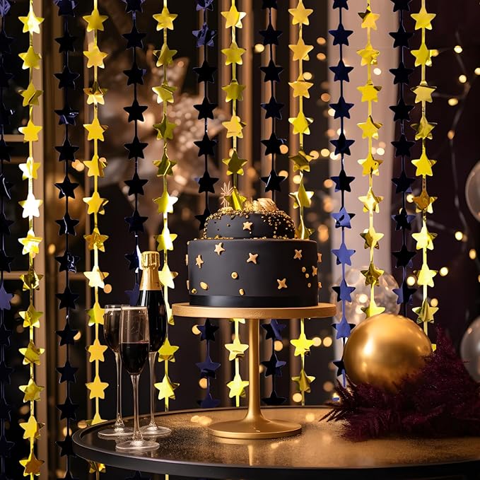 LOLStar Black and Gold Star Birthday Party Decorations 2Pack 3.3X6.6 ft Golden - Image 3