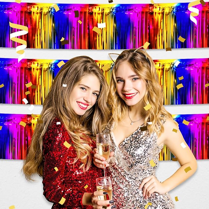 3 Pack 10 Long Rainbow Metallic Foil Fringe Garland Wall Hanging Tassle Banner - Image 5
