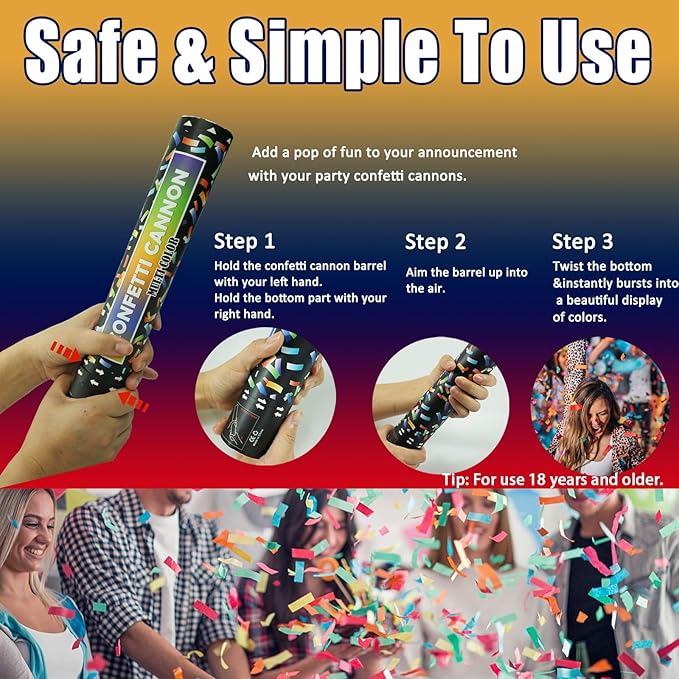 12 Inch Confetti Cannon Multicolor Confetti Popper Party Shooter - Image 2