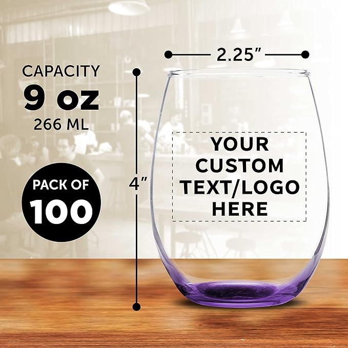 Custom Stemless Wine Glass 9 oz. Set of 100, Personalized Bulk Pack - Image 5