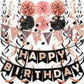 FECEDY Rose Gold Theme Happy Birthday Banner Flag Bunting Paper Circle Confetti by FECEDY