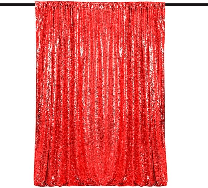 Red Sequin Backdrop Curtains 1 Panel 8FTx8FT Glitter Red Photo Backdrop Drapes by WISPET