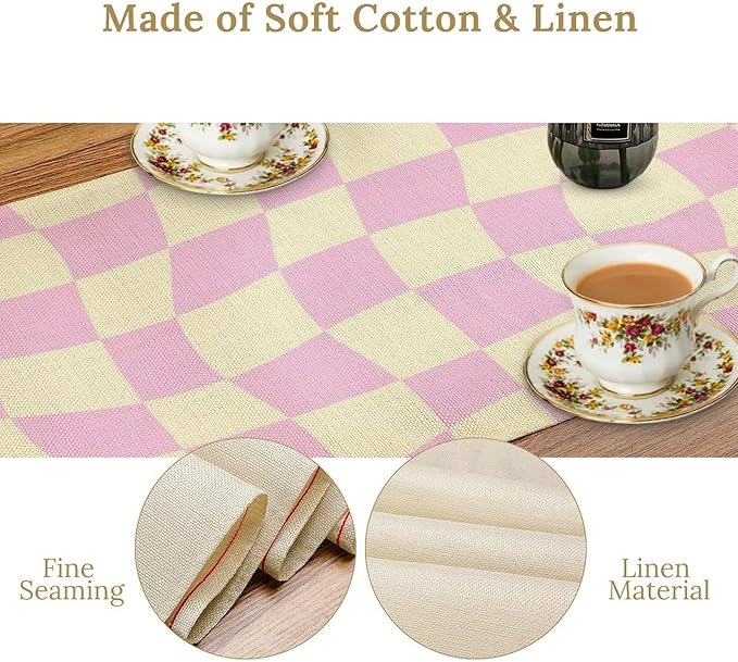 Hippie Table Runner Retro Geometric Square Purple Grid 60s70s Style Kitchen - Image 7