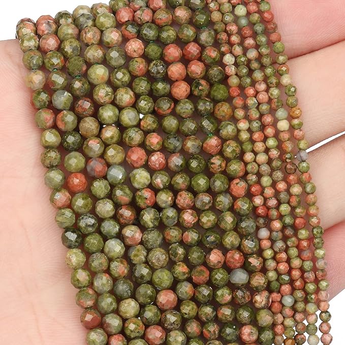 Song Xi 180pcs 2mm Natural Unakite Gemstone Beads Faceted Round Loose Stone - Image 6