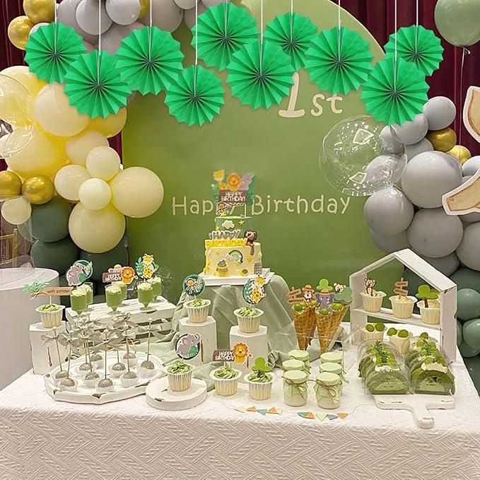 Green Party Decorations, Tennis Party Decorations Party Paper Fans Bulk 8in - Image 4