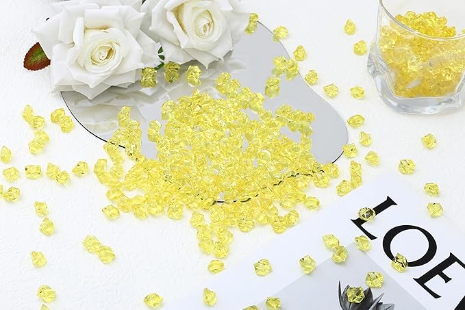 LAIDANLA 500PCS Yellow Acrylic Gems Vase Fillers Yellow Fake Ice Cubes Plastic - Image 3