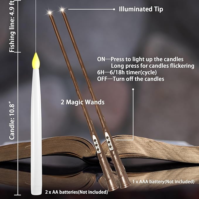 Floating Candles with Wand, 20 Pack Halloween Battery Operated LED Hanging - Image 3