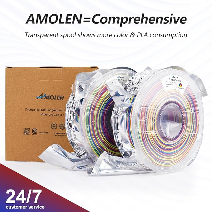 AMOLEN Silk PLA 3D Printer Filament Bundle, PLA Filament 1.75mm Shiny - Image 5