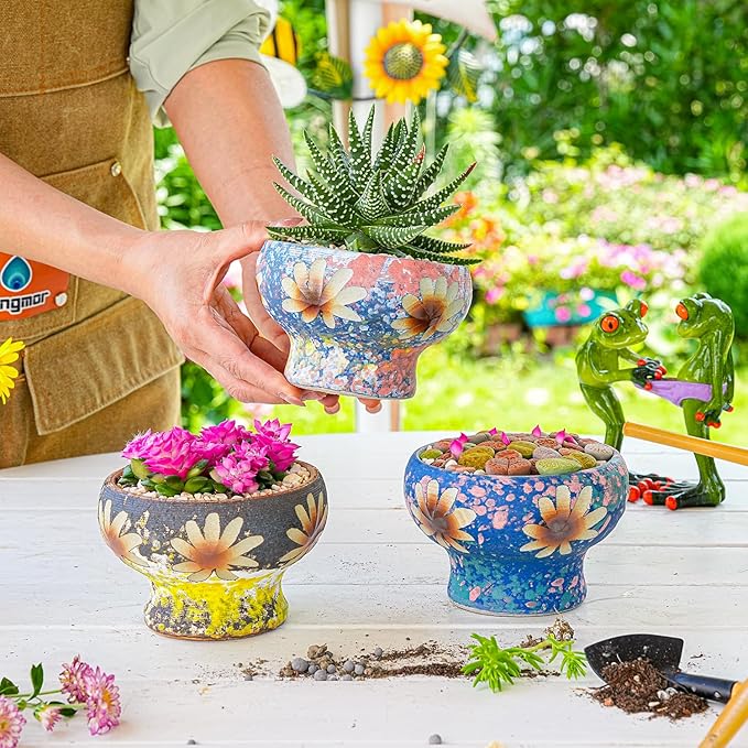 Sungmor Small Succulent Planters Set of 3, Beautiful Hand Crafted Ceramic Plant - Image 2