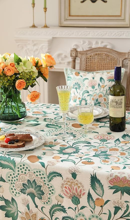 patdrea Designer Green Rectangle Table Cloth, Vintage Italian Floral Country - Image 6