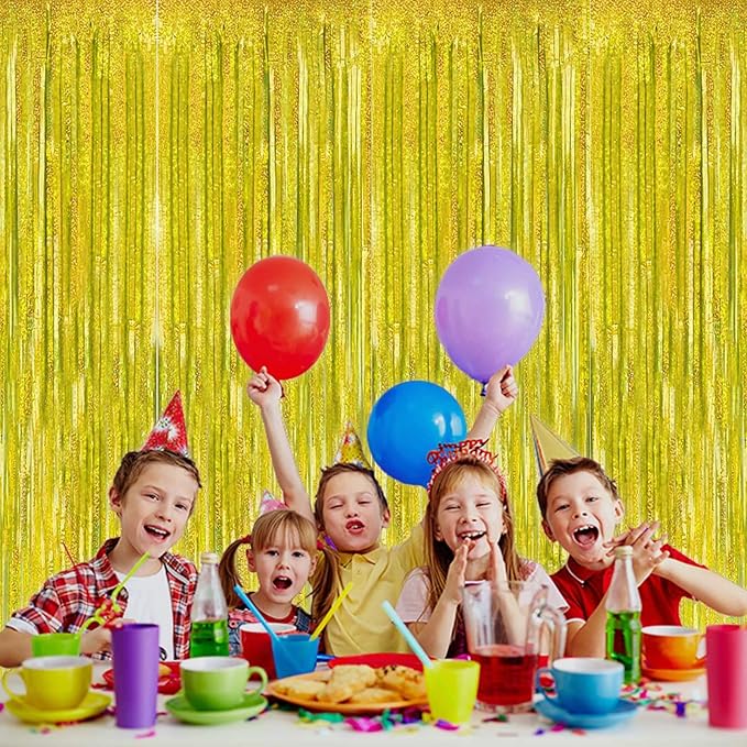 4 Pack Gold Tinsel Foil Fringe Curtain Backdrop, 3.28Ft x 8.2Ft Metallic - Image 5