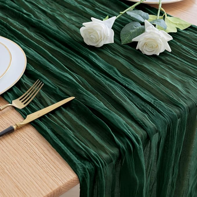 Asee'm Fall Table Runner Cheesecloth 10FT Emerald Green Boho Gauze Fabric by Aseem