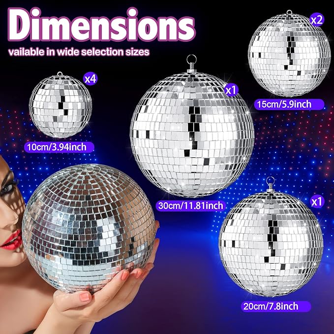 Haull 8 Pcs Large Disco Ball Set Silver Mirror Disco Reflective Ball - Image 4
