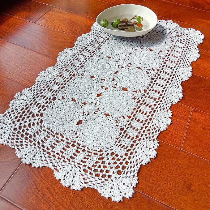 Phantomon Lace Table Runner Rectangular Table Cover Cloth Handmade Crochet - Image 3