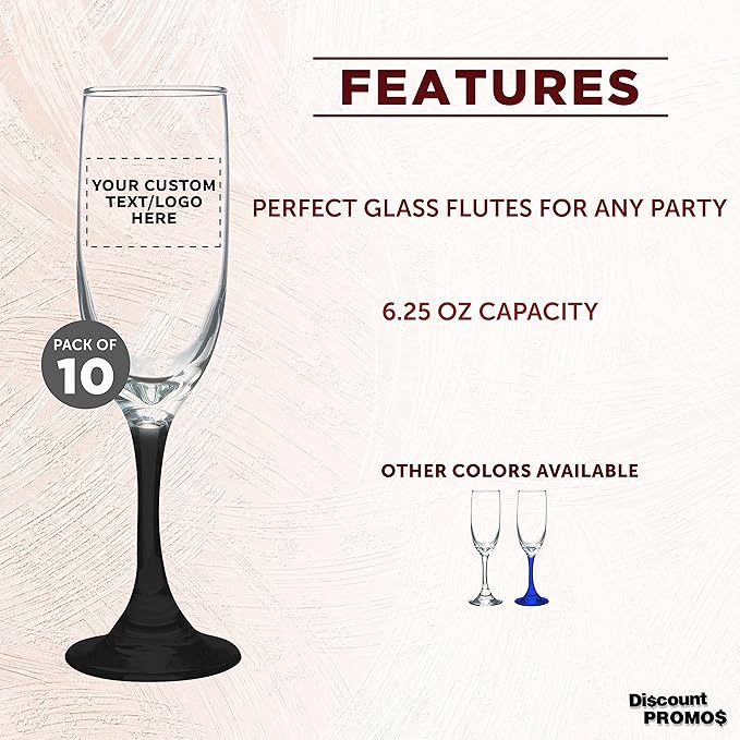 DISCOUNT PROMOS Custom Premiere Champagne Flutes 6.25 oz. Set of 10, - Image 2