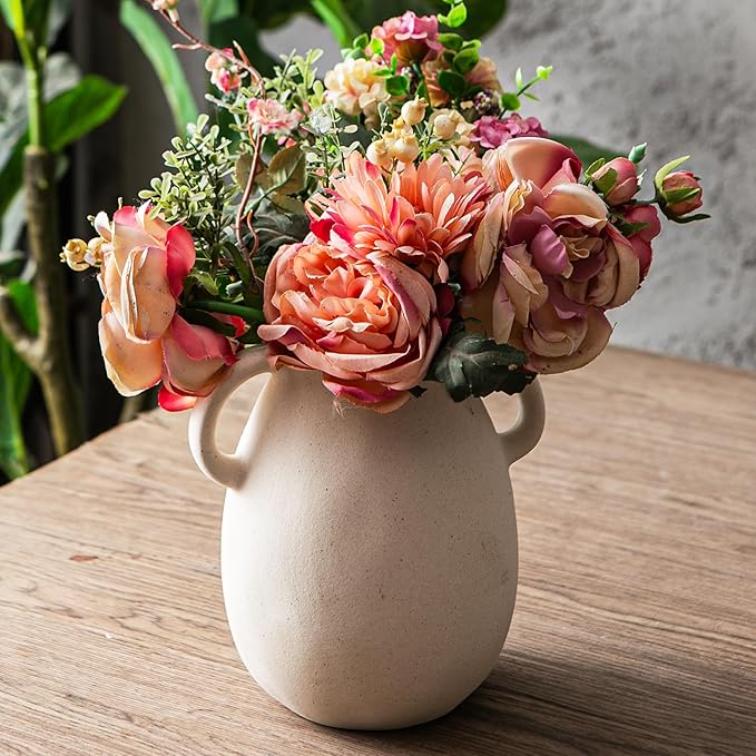 Kimdio White Ceramic Vase with 2 Handles – Sand-Glazed Clay Pottery Vase - Image 3