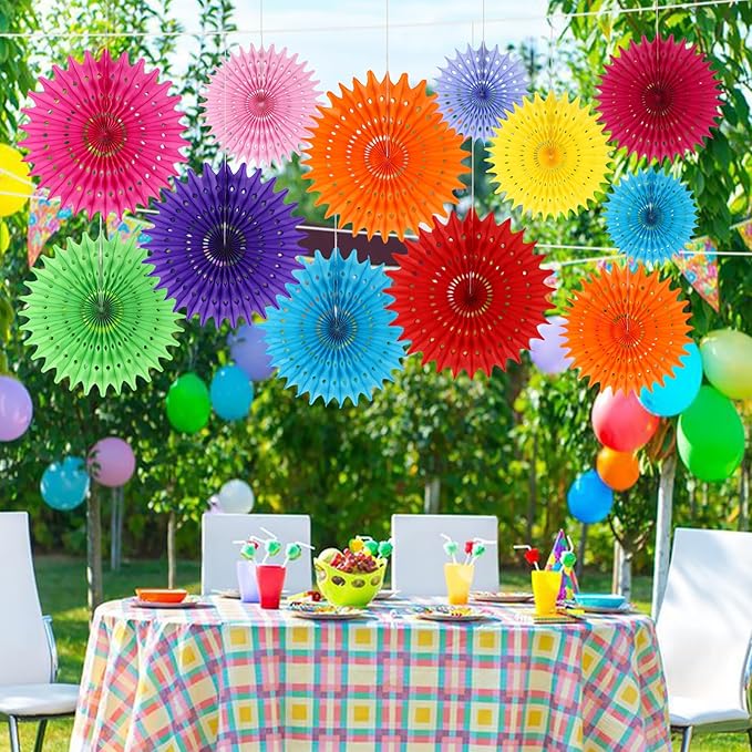 BestoFun 12PCS Paper Fans Mexican Party Decorations Tissue Paper Flowers - Image 5