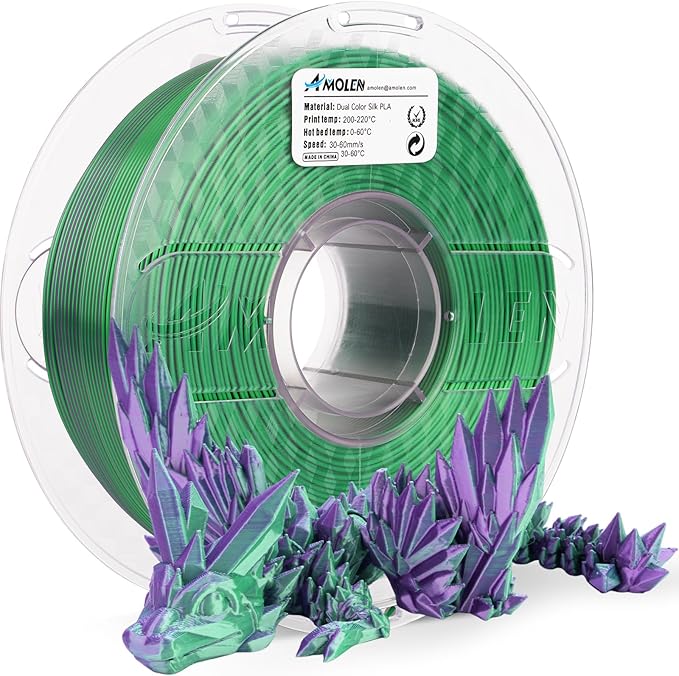 AMOLEN Silk PLA 3D Printer Filament, Dual Color Purple Green PLA 1.75mm by AMOLEN