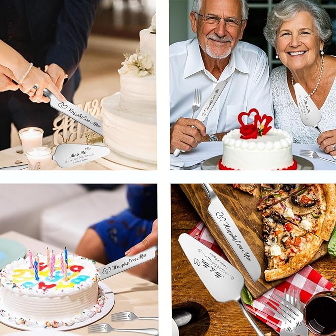 Personalized Wedding Cake Knife and Server Set, Engraved Cake Cutting Set - Image 6
