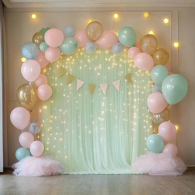 Fomcet Sage Green Tulle Backdrop Curtains - Image 8