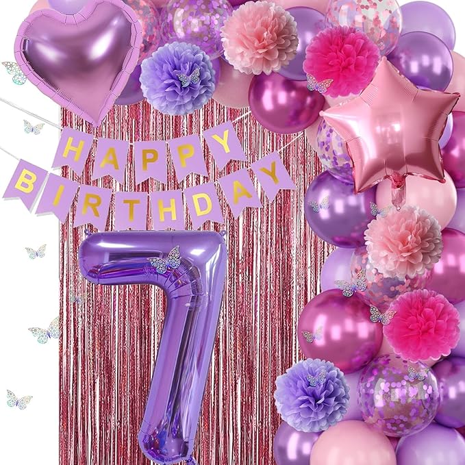 Pink Purple 7th Birthday Party Decorations - Image 9
