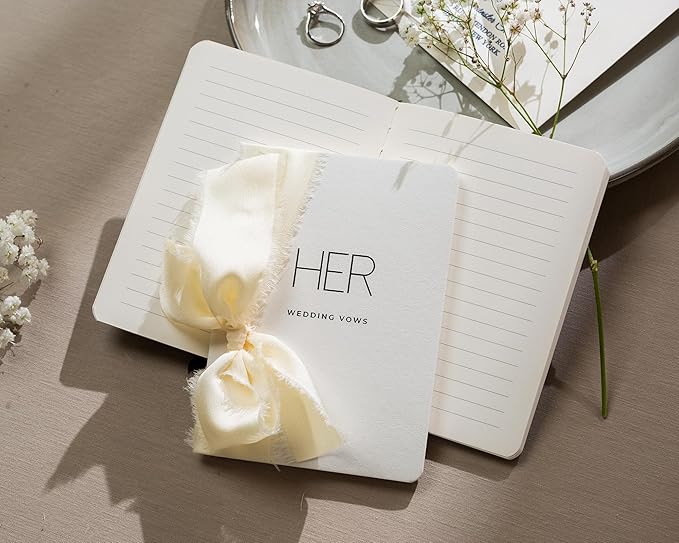 Black White His Her Slim Vow Books w/Ribbon - Image 4