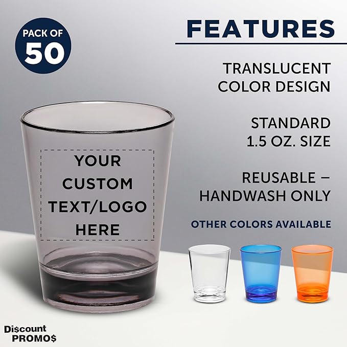 Custom Translucent Plastic Shot Glasses 1.5 oz. Set of 50, Personalized Bulk - Image 2