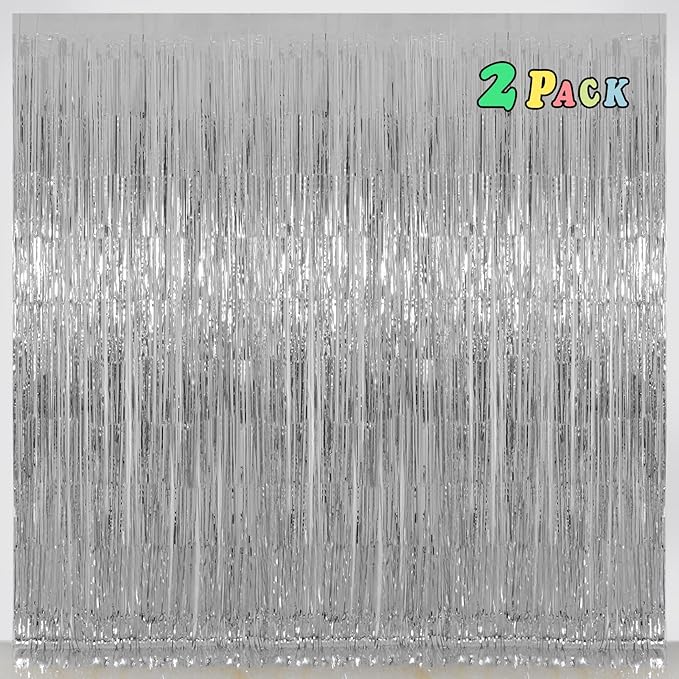 Silver Tinsel Fringe Backdrop Curtains by Melsan