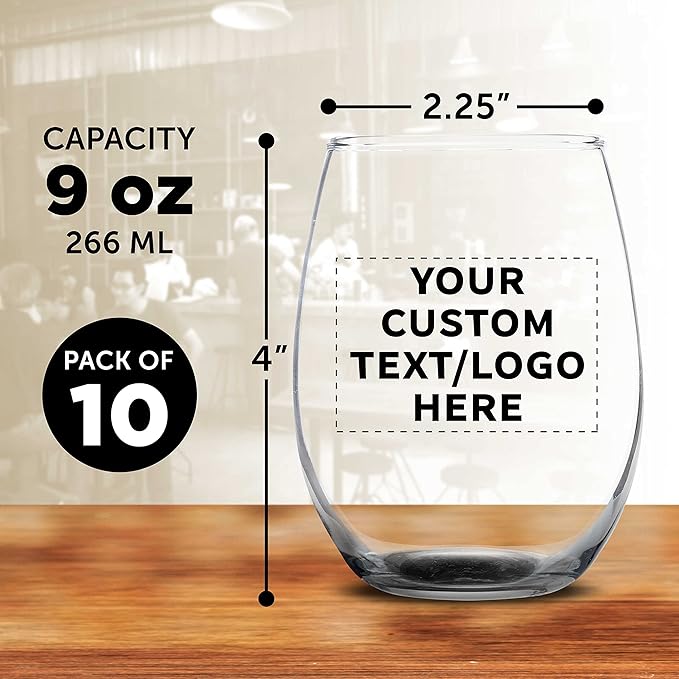 DISCOUNT PROMOS Custom Stemless Wine Glass 9 oz. Set of 10, Personalized Bulk - Image 5