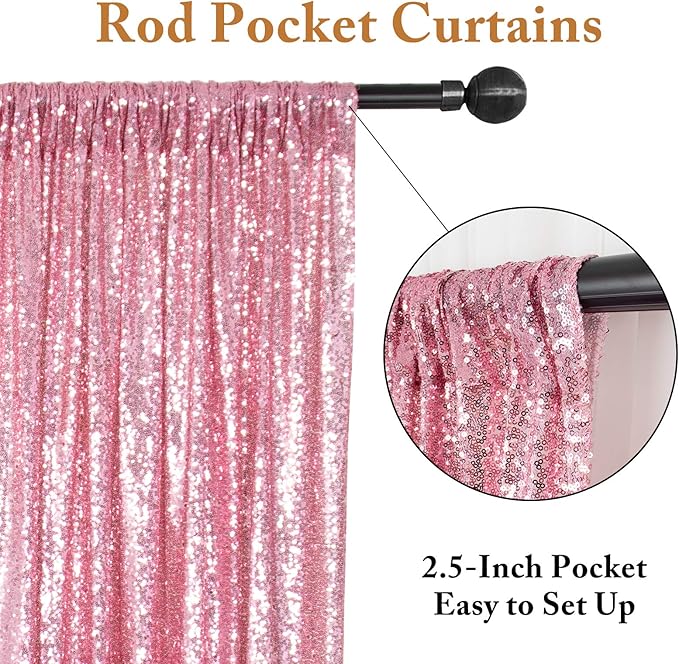 ShinyBeauty Sparkle Backdrop Curtain Fuchsia Pink 2 Panels Set Sequin Photo - Image 3