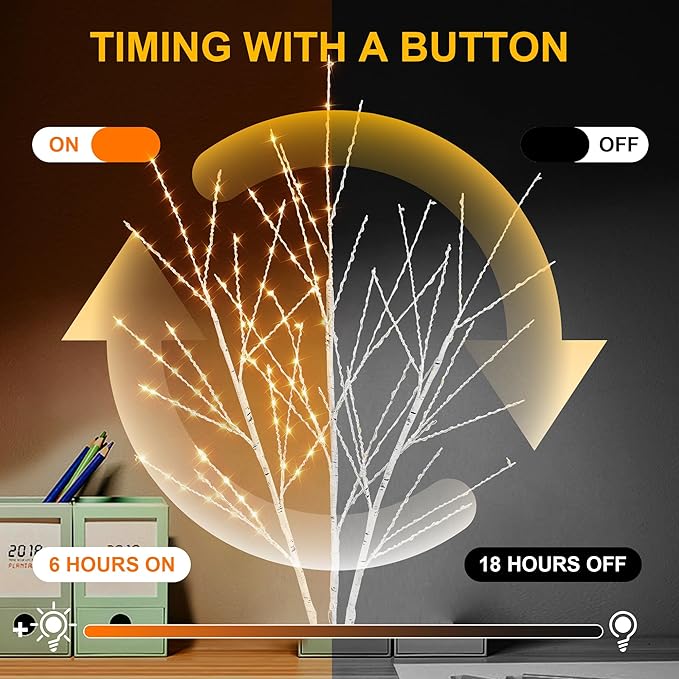 33in Birch Light Tree with 180 LED Lights, Twinkling Lighted Tree with Timer - Image 3
