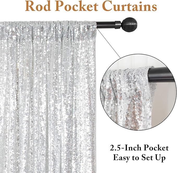 ShinyBeauty Sequin Curtains 4 Panels Silver Sequin Backdrop Photograph - Image 2