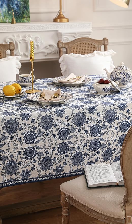 patdrea Designer Vintage Blue Floral Tablecloth - Image 3