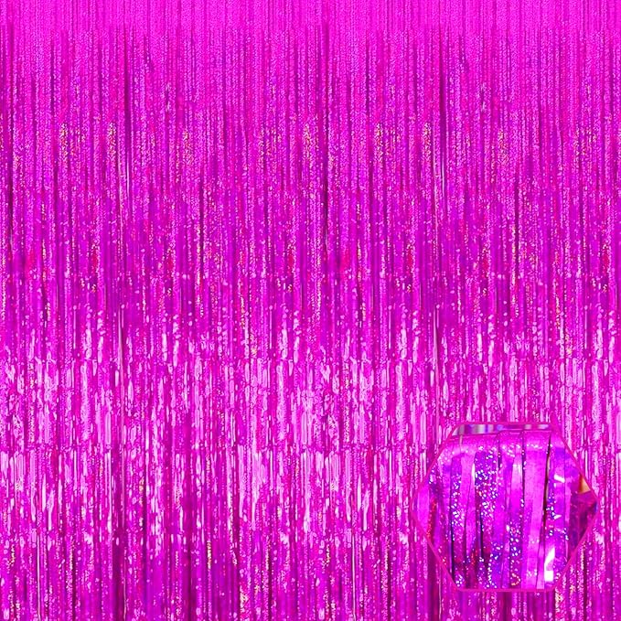 3 Pack Rose Red Foil Fringe Curtain Backdrop, 3.28Ft x 8.2Ft Metallic Tinsel by Ferwzsr