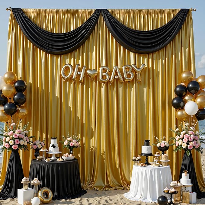 10x10 ft Dark Gold Glitter Backdrop Curtain - Image 7