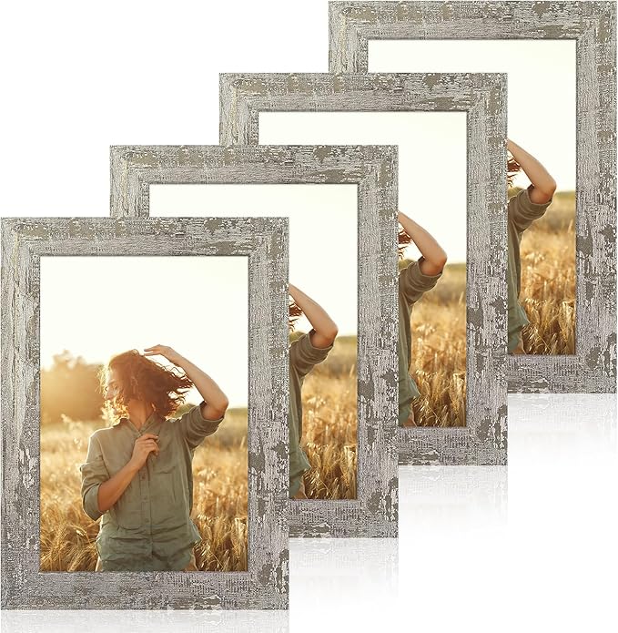 6x9 Picture Frame Set of 4, High Definition Glass Distressed Moss Green Frame by iRahmen