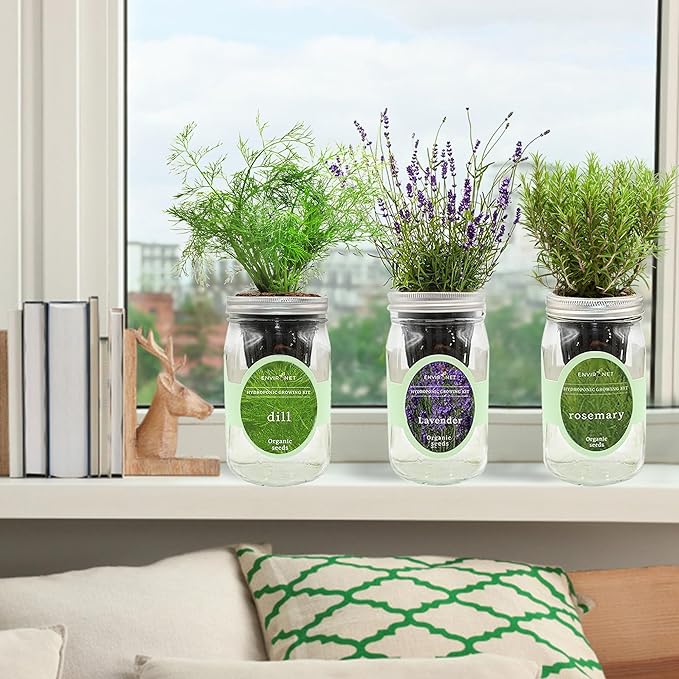 Hydroponic Herb Growing Kit Set, Self-Watering Mason Jar Herb Garden Starter - Image 3